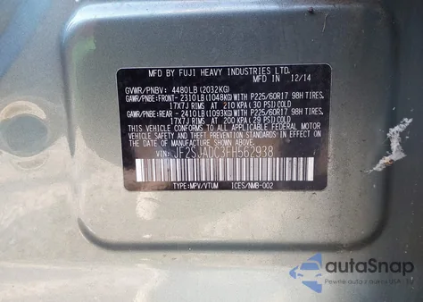 2015 Subaru Forester 2.5I Premium из США, поврежденный, VIN JF2SJADC3FH562938